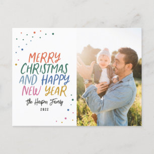 Snow Colourful Modern Merry Christmas Photo Holiday Postcard