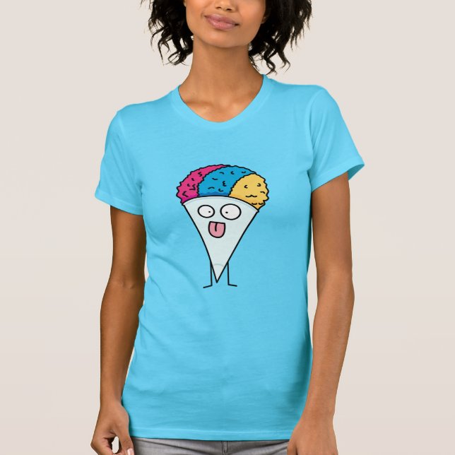 Snow Cone tongue out fan ice syrup sweet flavour T-Shirt (Front)