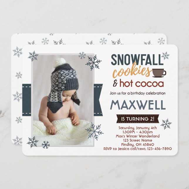 Snow Cookies & Cocoa Winter Photo Birthday Party Invitation (Front/Back)