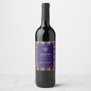 Snow Cosy In Love Plaid Navy Wedding Shower Wine Label