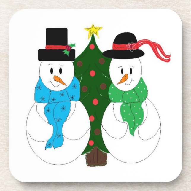 Snow Couple by the Christmas Tree Coaster (Front)