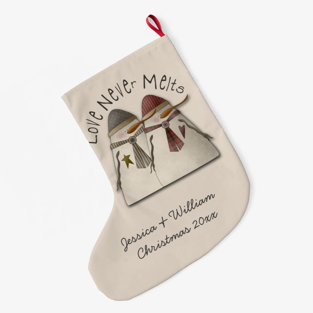 Snow Couple Personalised (2 sided) Large Christmas Stocking (Back (Hanging))