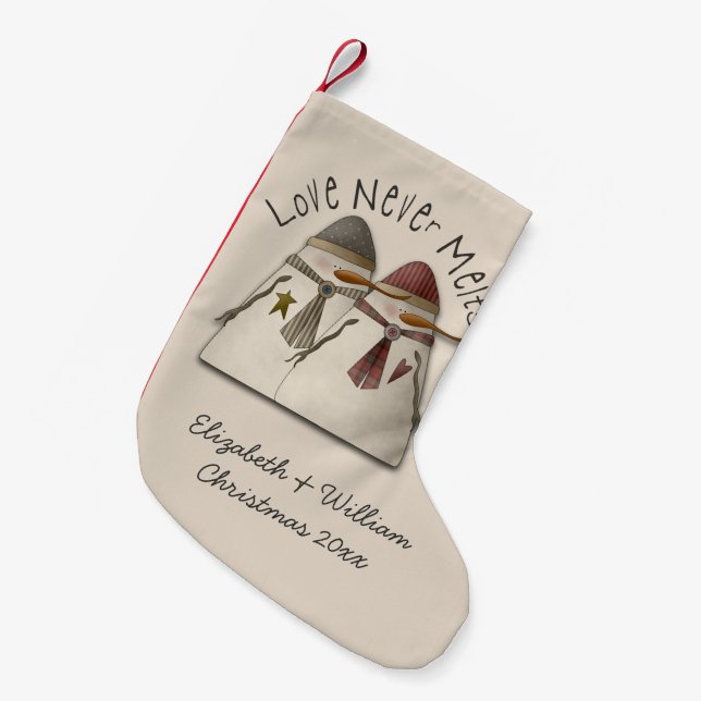 Snow Couple Personalised Small Christmas Stocking (Front (Hanging))