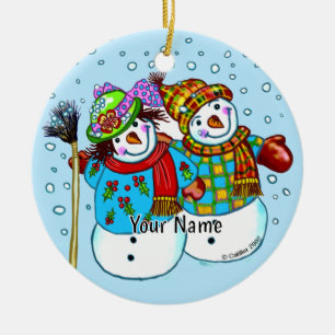 Snow Couple Snowman Ceramic Tree Decoration