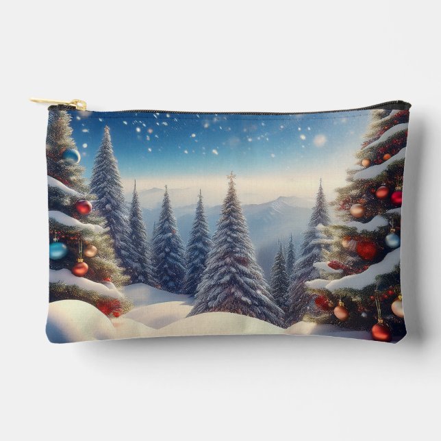 Snow Cover Christmas Tree in Woods Accessory Pouch (Front)