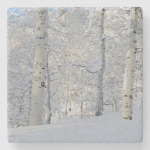 Snow-Covered Aspens, Beartrap-Desolation Ridge Stone Coaster