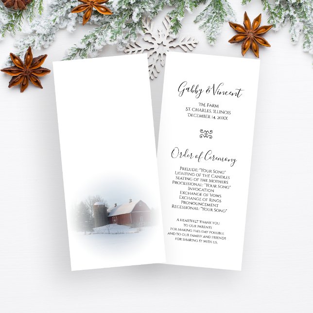 Snow Covered Barn and Silo Winter Wedding Program Programme (Creator Uploaded)