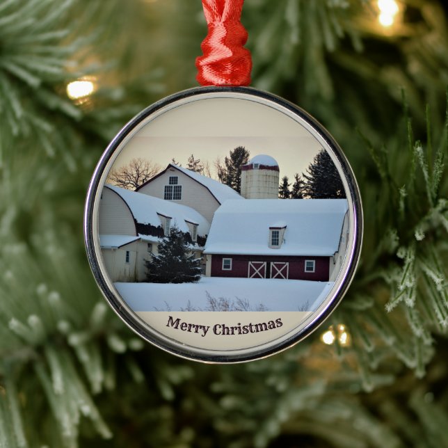 Snow Covered Barn Metal Tree Decoration (Tree)