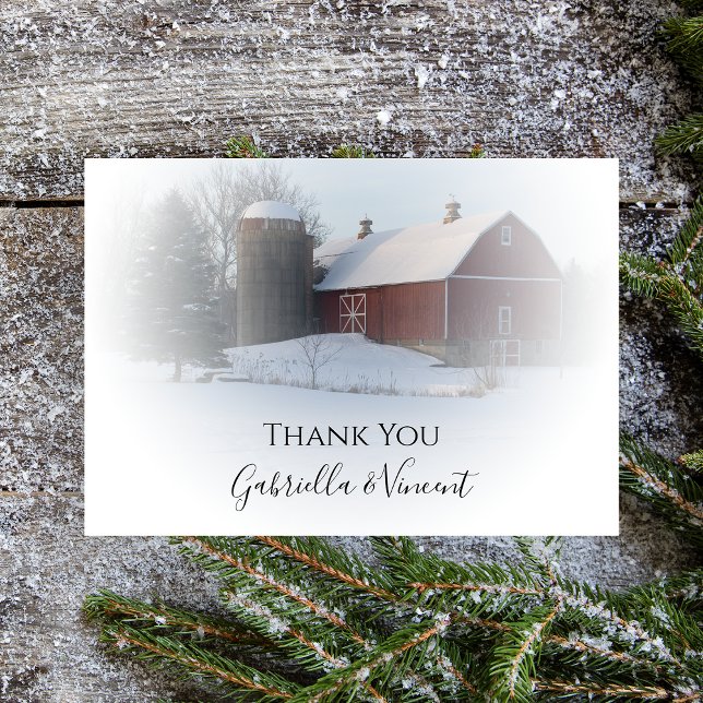 Snow Covered Barn Silo Winter Wedding Thank You (Creator Uploaded)