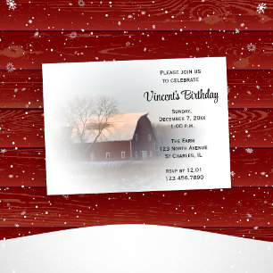 Snow Covered Barn Winter Birthday Party Invitation