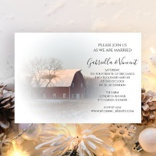 Snow Covered Barn Winter Country Farm Wedding Invitation