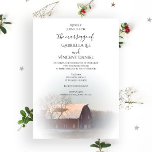 Snow Covered Barn Winter Country Wedding Invitation