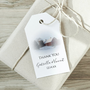 Snow Covered Barn Winter Wedding Favour Tags