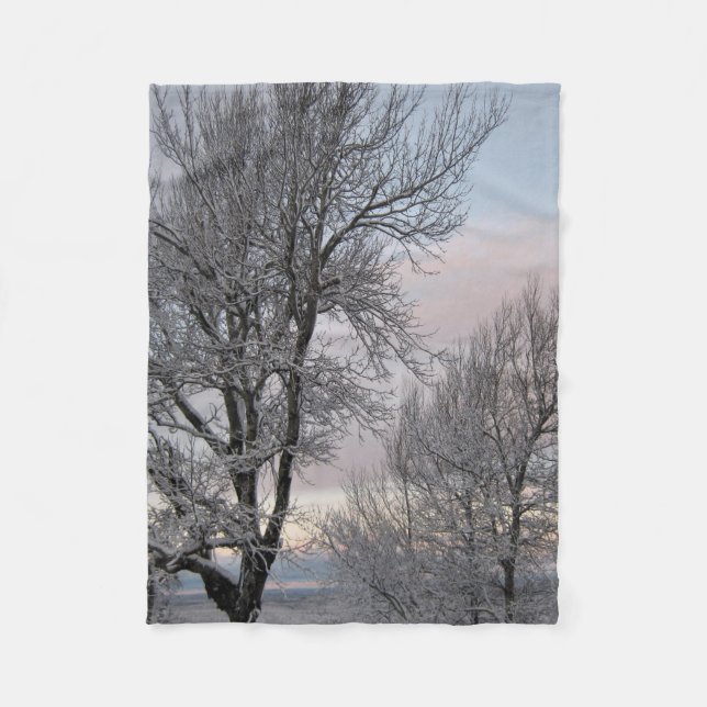 Snow Covered Branches Fleece Blanket (Front)