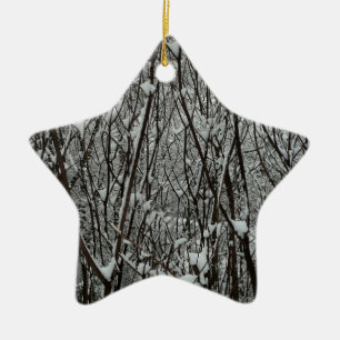 Snow Covered Branches Winter Abstract Ceramic Tree Decoration