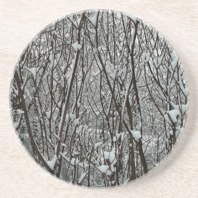 Snow Covered Branches Winter Abstract Coaster (Front)