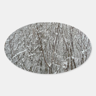 Snow Covered Branches Winter Abstract Oval Sticker