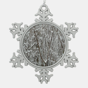 Snow Covered Branches Winter Abstract Snowflake Pewter Christmas Ornament