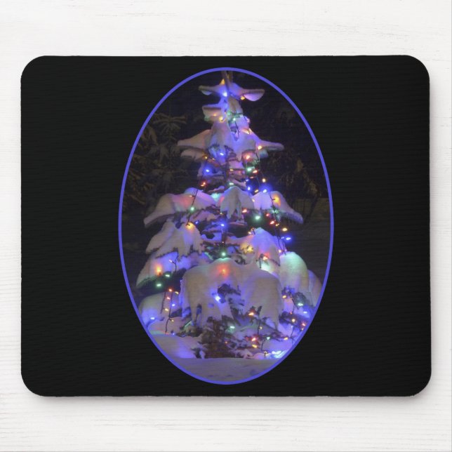 Snow Covered Brightly Lit Christmas Tree Mouse Pad (Front)