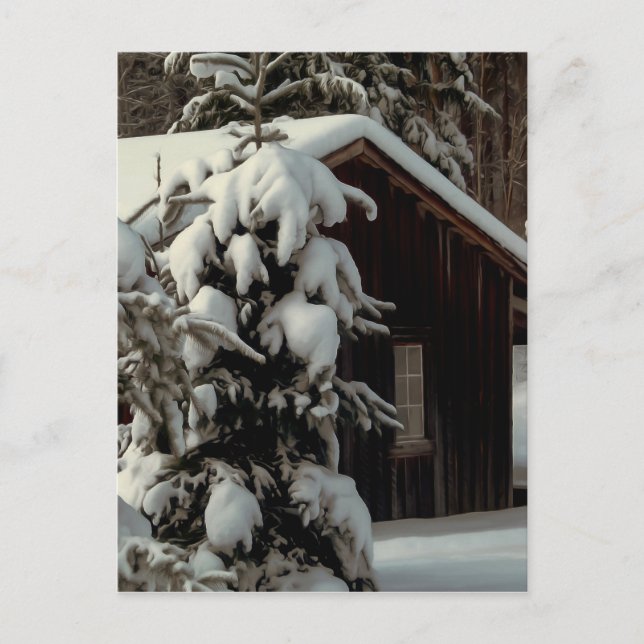 Snow Covered Cabin Postcard (Front)