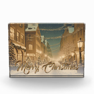 Snow-covered Christmas Streets in a Downtown Photo Block