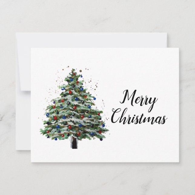 Snow Covered Christmas Tree Holiday Card (Front)