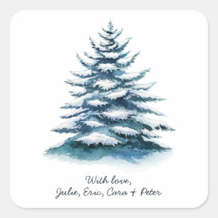 Snow Covered Christmas Tree Square Sticker