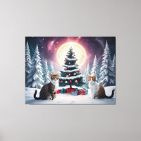 Snow Covered Christmas Tree with Cats