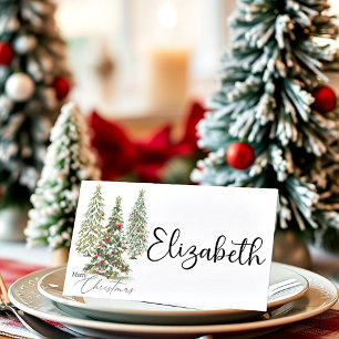Snow covered Christmas trees  Place Card