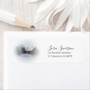 Snow Covered Country Barn Return Address