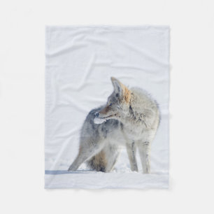 Snow-covered Coyote Beautiful White Fleece Blanket