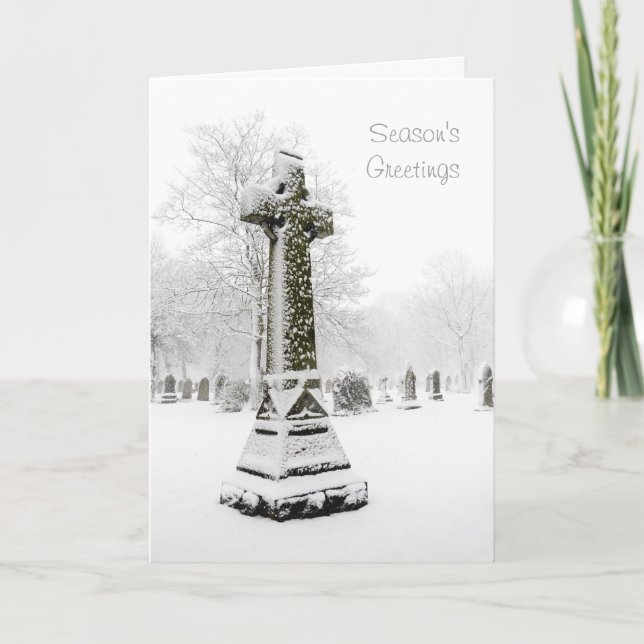 Snow Covered Cross - Personalizable Christmas Card (Front)
