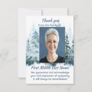 Snow Covered Forest Memorial Custom Thank you Card