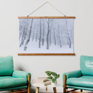 Snow covered frozen forest in winter hanging tapestry