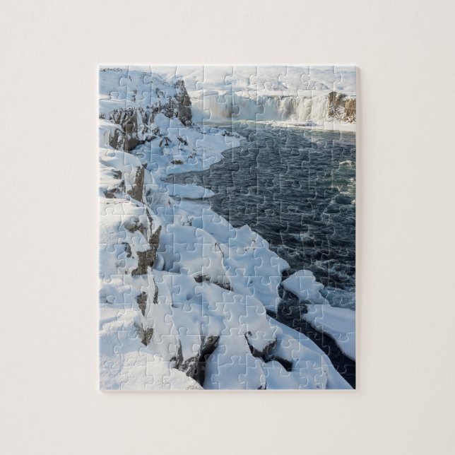 Snow Covered Godafoss Waterfall Jigsaw Puzzle (Vertical)