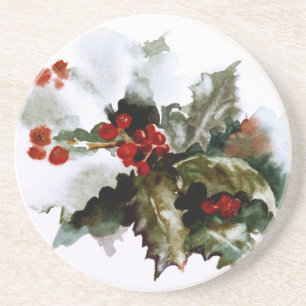 Snow Covered Holly Coasters