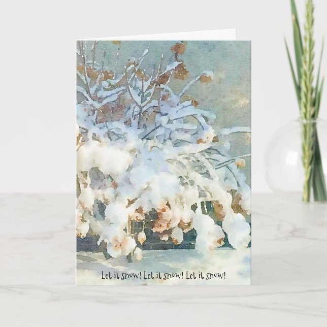 Snow Covered Hydrangea Tree Holiday Card (Front)