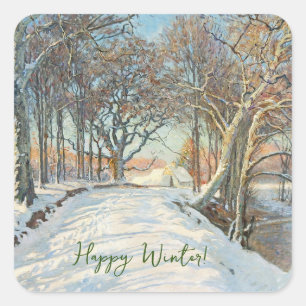 Snow Covered Landscape, Viggo Langer Square Sticker
