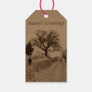 snow covered lane in rural England seasonal Gift Tags