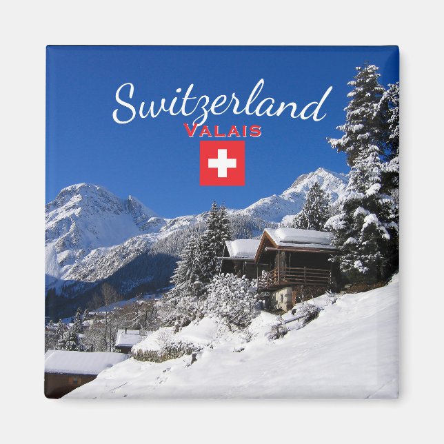 Snow-covered log cabins in Switzerland Magnet (Front)