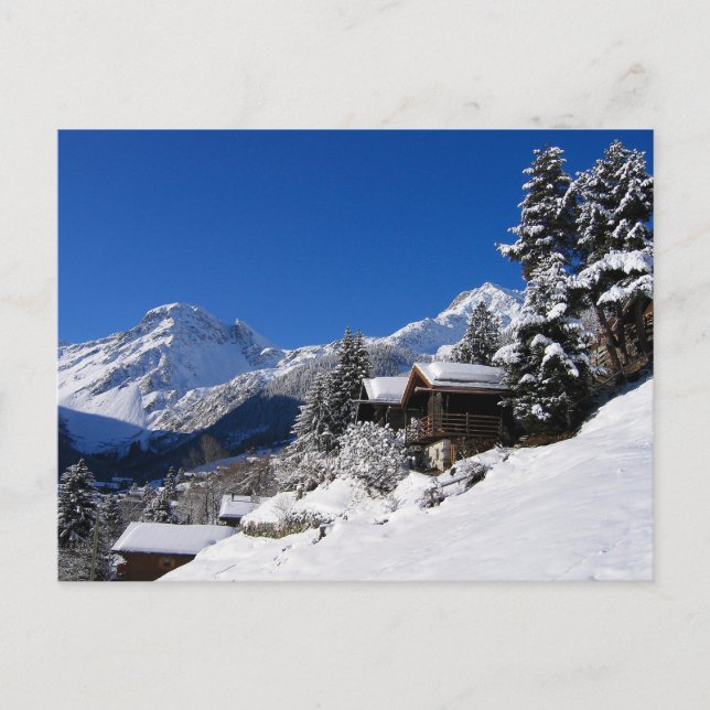 Snow-covered log cabins in Switzerland Postcard (Front)