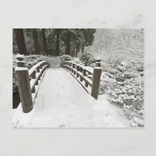 Snow-covered moon bridge, Japanese Garden Postcard