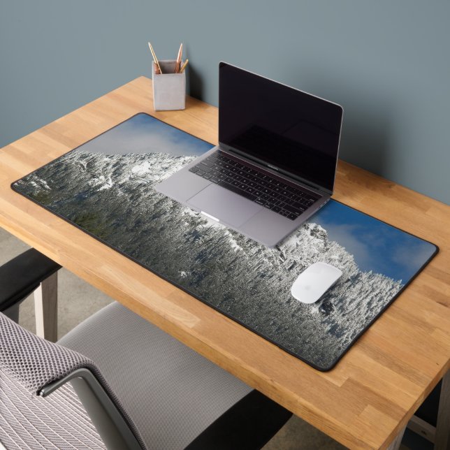 Snow Covered Mountain and Forest Landscape Desk Mat (Office 2)