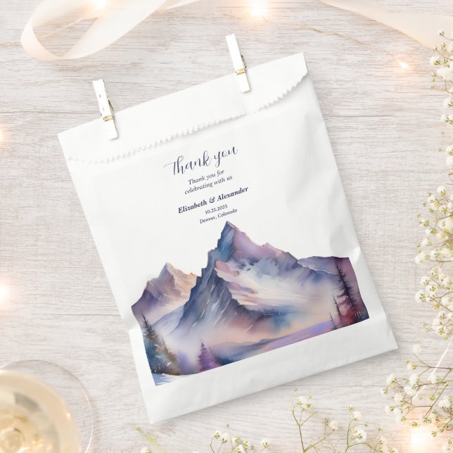 Snow covered mountains landscape wedding favour bags (Clipped)