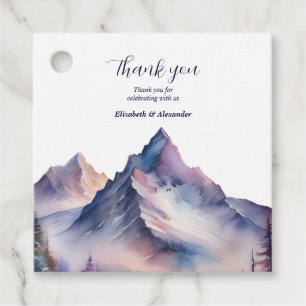 Snow covered mountains landscape wedding favour tags