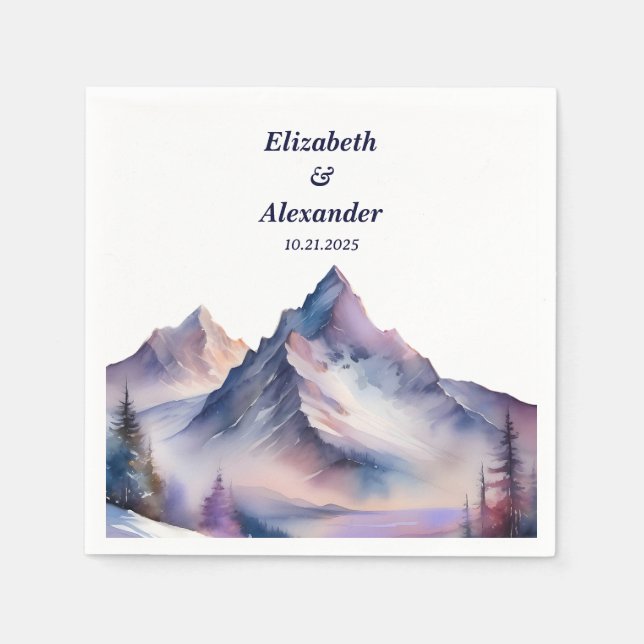 Snow covered mountains landscape wedding napkin (Front)