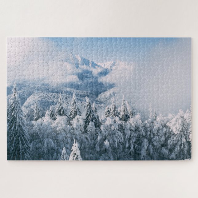 Snow Covered Mountains Trees Winter Nature Outdoor Jigsaw Puzzle (Horizontal)