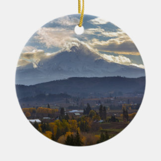Snow covered Mt Hood in Oregon Fall season Ceramic Tree Decoration