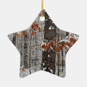 Snow Covered Oak Trees Winter Nature Photography Ceramic Tree Decoration