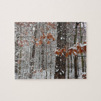 Snow Covered Oak Trees Winter Nature Photography Jigsaw Puzzle